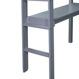 Twin High Loft Bed, Rubber Wood Loft Bed with Safety Guardrail, built-in desk, ladder,Grey W504P206978