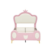 NEWTwin Size Princess Bed Crown Headboard, PU Upholstered Platform Bed , Twin Size Bed Frame W3004P230682