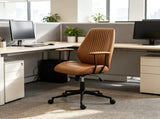 Vintage Leather Office Desk Chair, Padded Arms, 360&deg Swivel & Adjustable Height, Brown 74539312