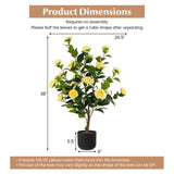 2 PCS 38 Inch Artificial Camellia Tree Faux Flower Plant in Cement Yellow 46836016