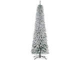 Green 8' Slim Pencil Christmas Tree,Snow Flocked Artificial Tree with Realistic Branches & 603 Tips 00652769