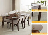 Rubber wood soft bag deep walnut dining table and chair set 1 table 4 chairs beige cushion 57935654