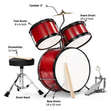 14"x10" 3-Pieces Junior Kids Drum Set Kit Pedal Drum Stick Wrench Drum Stool Red 10582119