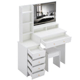 41" Large Size Left Bedside Cabinet Vanity TableCushioned Stool Dresser Set, 2 AC2 USB Power W936P230832