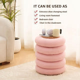Round Storage Ottoman, Modern Sherpa Footstool, Teddy Vanity Stool with Flip-Top Tray, Makeup Chair 72182829