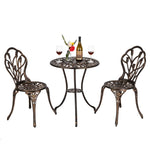 ZUN European Style Cast Aluminum Outdoor 3 Piece Tulip Bistro Set of Table and Chairs Bronze 34364651