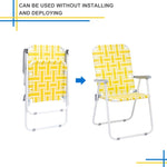 ZUN 2pcs Steel Tube PP Webbing Bearing 120kg Folding Beach Chair Yellow & White Strip 25170682