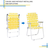 ZUN 2pcs Steel Tube PP Webbing Bearing 120kg Folding Beach Chair Yellow & White Strip 25170682