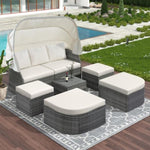 ZUN Outdoor Patio Furniture Set Daybed Sunbed with Retractable Canopy Conversation Set Wicker Furniture 27150483