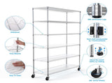 6 Tier Wire Shelving Unit, 6000 LBS NSF Height Adjustable Metal Garage Storage Shelves with Wheels, W155079891