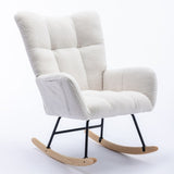 ZUN Rocking Chair Pocket, Soft Teddy Fabric Rocking Chair for Nursery, Comfy Wingback Glider Rocker W137294652