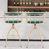 2 Pcs Green Burlap Swivel Bar Stools with Khaki Powder-Coated Metal Legs 79166749