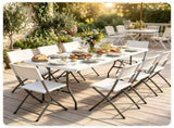 White 71 Inch Portable Foldable Camping Table, HDPE Waterproof Easy Clean Plastic Outdoor Table with 91146547