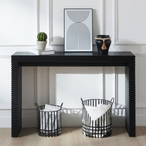 ZUN Modern Black Console with Ribbed Design,Wood Console, 47" W entryway table,Black Entry W2729P199006