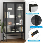 ZUN Double Glass Door Storage Cabinet with Adjustable Shelves and Feet Cold-Rolled Steel Sideboard W1673121037