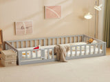 Kids' playpen bed with door and board, grey twin wooden bed 14020700