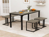 4-Piece Dining Table Set with Bench & 2 Stools, Space-Saving Nested Design, Oak 49005212
