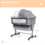 Baby Bassinet Bedside Sleeper Adjustable Portable Bed with Mosquito Nets,Grey 85421198
