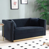 Contemporary Vertical Channel Tufted Velvet Sofa Loveseat Modern Upholstered 2 Seater Couch for W1117P147303