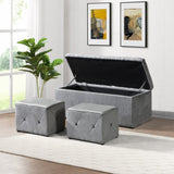 1 Piece Rectangular Storage Ottoman Short velvet with 2 Set Ottomans W2297P311297