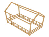 Twin Size Floor Wooden Bed with House Roof Frame, Fence Guardrails,Natural W1858P389939