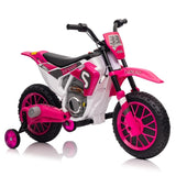 ZUN 12V Kids Ride on Toy Motorcycle, Electric Motor Toy Bike with Training Wheels for Kids 3-6, Rose Red W2181P164393