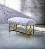 Bagley II White Faux Fur & Gold Finish Bench B2726P278575