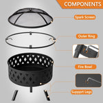 ZUN 32IN Metal Fire Pit Black 36801333