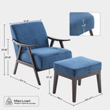 ZUN Accent Chair with Ottoman, Upholstered Mid Century Chair and Footrest, Solid Wood Arm Chair, Living W2975P223181