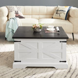 ZUN Farmhouse Coffee Table, Square Wood Center Table with Large Hidden Storage Compartment for Living 66833292