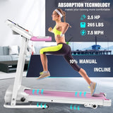 Compact Folding Treadmill for Home - 2.5HP Quiet Brushless Motor, 3-Level Incline, 7.5 MPH, Shock 12501438