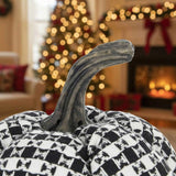2PCS Set Christmas Pumpkin Decoration 7x7x6.7" Fabric Black & White Plaid Pumpkins, Perfect for 66644802