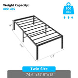 Black Twin Size Simple Basic Platform Metal Bed Frame - 18 Inch Bed Height 37232322