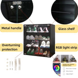 ZUN 4 Layers Black Shoe Cabinet with Glass Door and Glass Layer Shoes Display Cabinet with LED light W2139134910