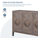 Carved Flower Door Handle, Antique Four Door Cabinet for Living Room Kitchen Hallway 88163918