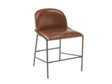 Galen Indoor Metal Upholstered Barstool, Antique Bronze Finish Frame with Brown Faux Leather, Set of N775P290453P