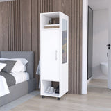 Cluster 63" Tall Wardrove One-Door Cabinet with Mirror, Three Shelves, Casters and Hanging Rod, B070P210732