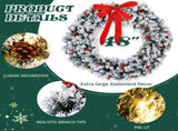 48in Pre-lit Snow Flocked Christmas Wreath, Lighted Artificial Xmas Wreath with 150 Warm White 17485114