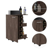 Bar Cart, Two External Shelves, Four Casters, Six Built-in Wine Rack, Single Door Cabinet -Dark B20091829