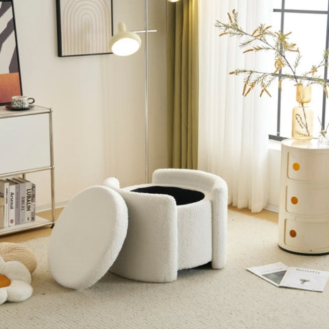 ZUN Cozy Boucle Storage Ottoman: Stylish Comfort with Hidden Storage, White N769P199879W