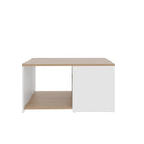 White and Natural Oak Coffee Table with Open Storage and Conical Legs B062P290221