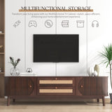 ZUN Rattan TV Stand for TVs up to 75'', Modern Farmhouse Media Console, Entertainment Center with Solid WF316663AAP