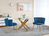 Modern BLUE dining chair with iron tube golden color legs, velvet and comfortable W234P256814