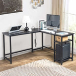 ZUN L-Shaped Desktop Computer Desk with Power Outlets & Shelf Tiger Black 06147125