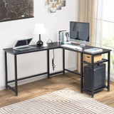 ZUN L-Shaped Desktop Computer Desk with Power Outlets & Shelf Tiger Black 06147125