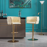 Set of 2 Bar Stools,with Chrome Footrest and Base Swivel Height Adjustable Mechanical Lifting Velvet W124956157