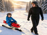 2-in-1 Kids Snow Racer Sled with Tow Rope, 30&deg Steering & Dual Foot Brakes Downhill Ski Sled, 01237271