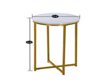 Round Side Table 404060cm, Cross Frame, Single Tier, Faux White Marble PVC Top, Gold Powder Coated 36514617