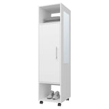 ZUN White 1-Door Wardrobe with Mirror and Open Storage B062P227644