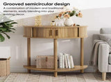31.5-Inch Grooved Half-Moon Console Table, Farmhouse Sofa Table Behind Couch, Modern Entryway Table, 07132304